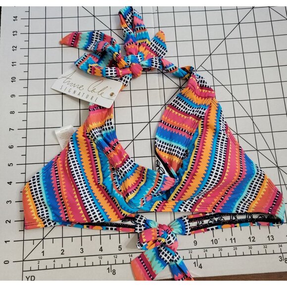 NWT Anne Cole S Multi Triangle Stripe Wire-free Halter Bikini Top 87714 - Picture 2 of 3